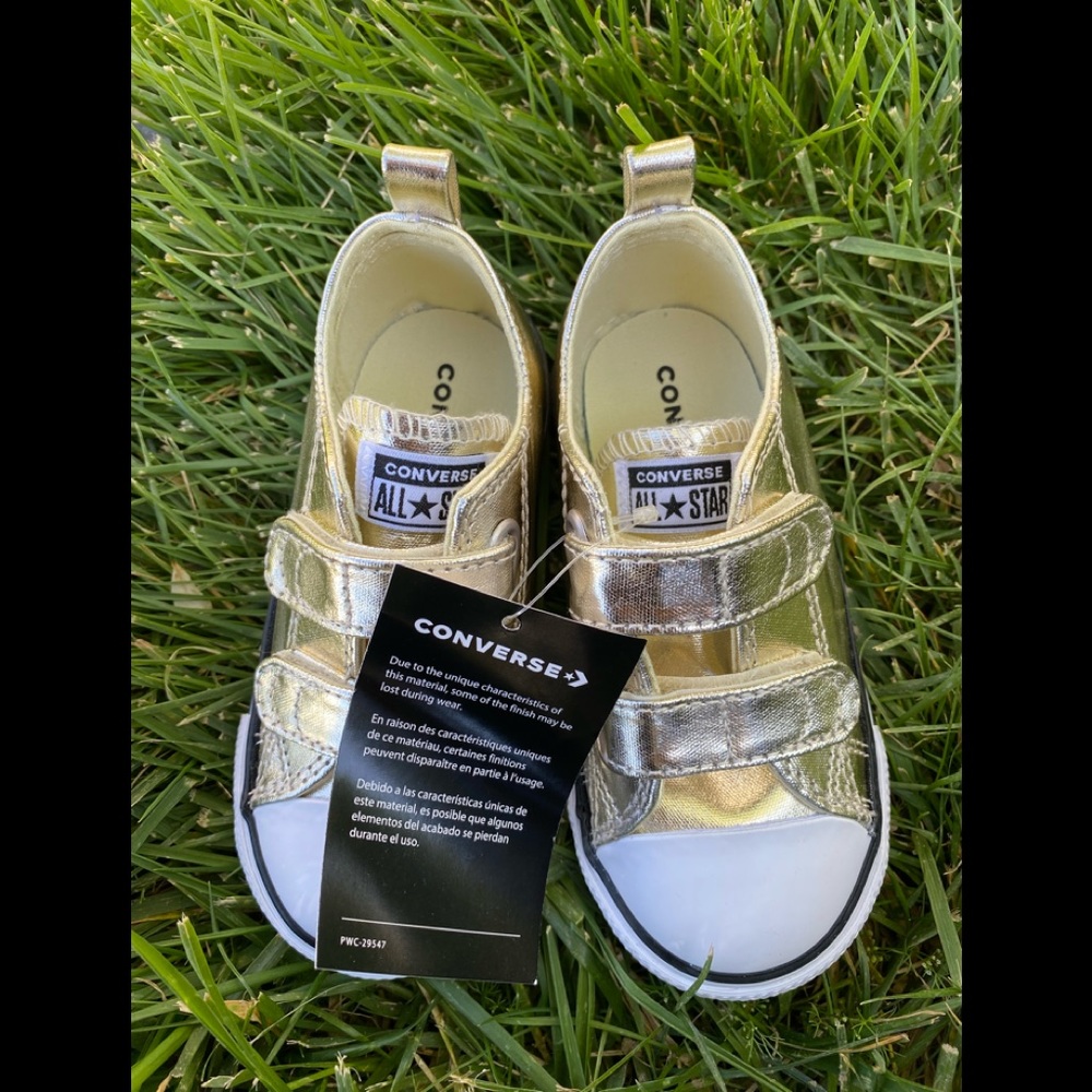 Gold Velcro Girls Converse